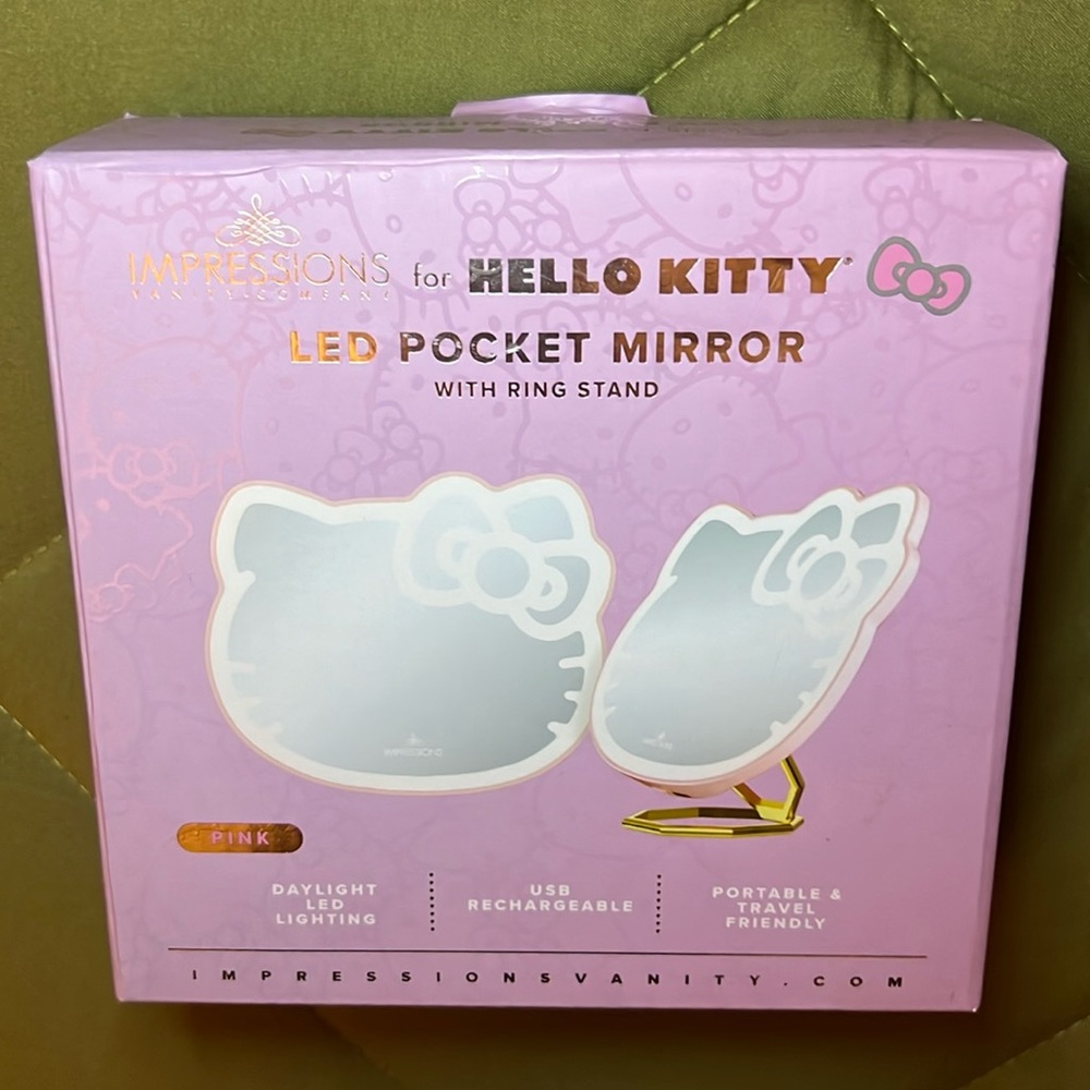 HELLO KITTY Impressions LED Pocket Mirror with Ring Stand NWT